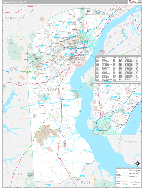 New Castle County Wall Map Premium Style